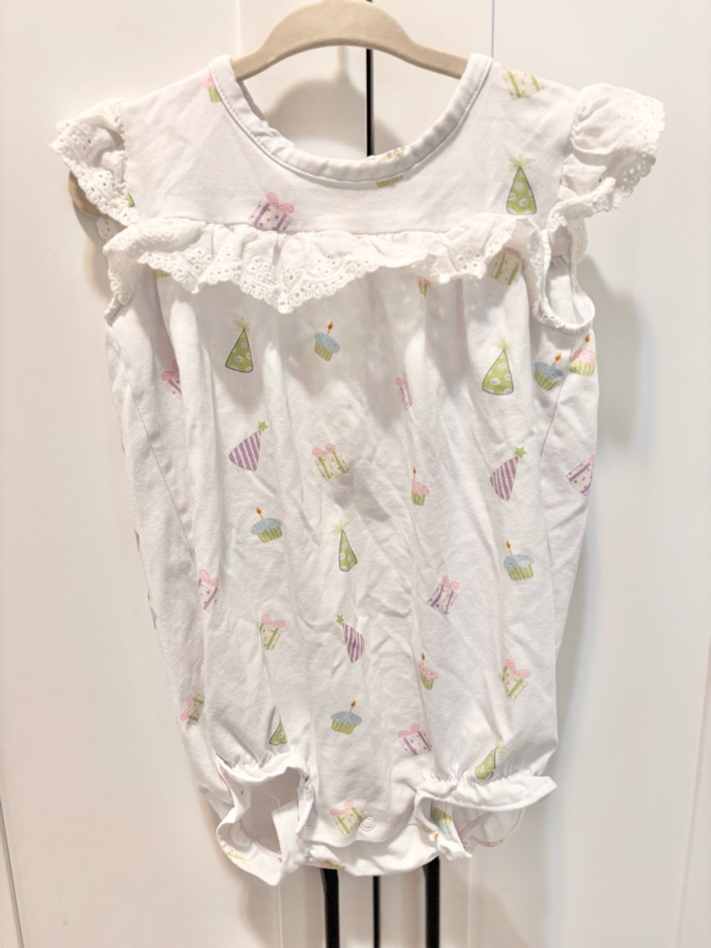 Cecil and Lou White Party Print Baby Girl Romper